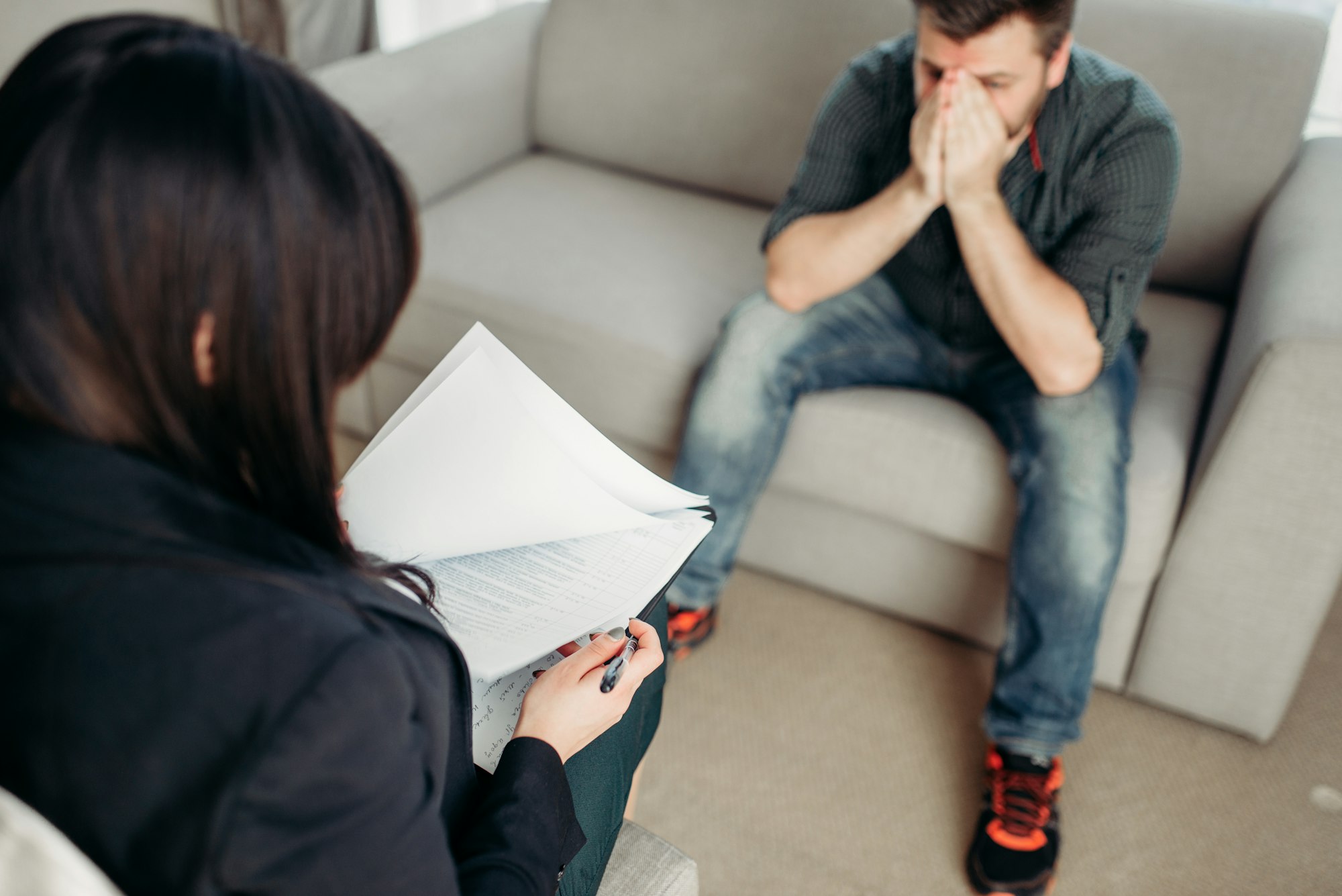 Sad patient at psychologist, psychology support Sad patient at psychologist, psychology support
